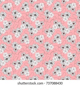 Vector, floral, abstract, decorative pattern with abstract flowers and dots.