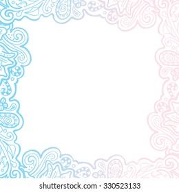 Vector floral abstract frame isolated on white background, scrapbooking decorative element, hand drawn doodle illustration with gentle faded out colour gradient  