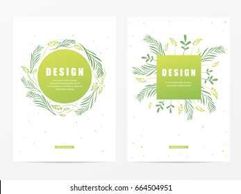 Vector floral abstract leaf background design. Modern nature template for banner, flyer, card, invitations, brochure and poster. Abstract floral round and square frame