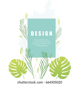 Vector floral abstract leaf background design. Modern nature template for banner, flyer, card, invitations, brochure and poster. Abstract floral square frame