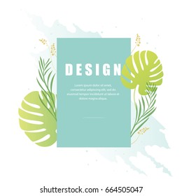 Vector floral abstract leaf background design. Modern nature template for banner, flyer, card, invitations, brochure and poster. Abstract floral square frame