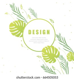 Vector floral abstract leaf background design. Modern nature template for banner, flyer, card, invitations, brochure and poster. Abstract floral  round frame
