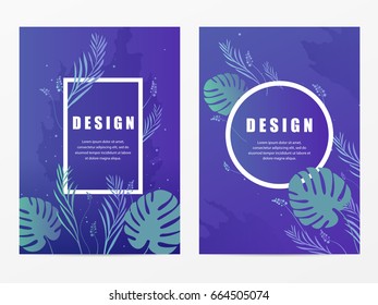 Vector floral abstract leaf background design. Modern nature template for banner, flyer, card, invitations, brochure and poster. Abstract floral round and square frame