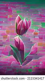 Vector floral abstract mosaic. Bright spring tulips. Poster design, postcard. For the holiday of all lovers, on March 8. Gift for girls and women. Tenderness and joy for the beloved.