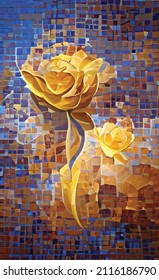 Vector floral abstract mosaic. Colorful rose flowers. Poster design, postcard. For the holiday of all lovers, on March 8. Gift for girls and women. Tenderness and joy for the beloved.
