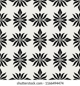 Vector floral abstract seamless pattern. Geometric classical background with leaves. Retro stylish texture.