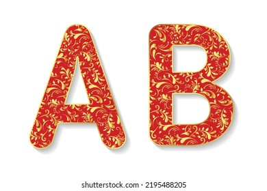 Vector floral alphabet A B isolated on white background. Vector illustration.
