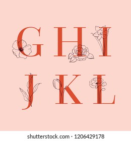 Vector floral alphabet letters