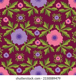 Patrón ininterrumpido de anémona floral vectorial. Perfecto para textiles, papel pintado, telas y fondos.
