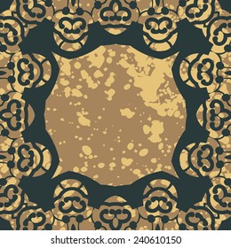 Vector floral arabesque seamless blank frame for text with splashes of watercolor paint on background. a lot of copyspace.