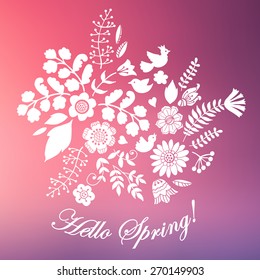 Vector floral arrangement on the blurred background. Illustration for greeting cards, invitations, and other printing projects.