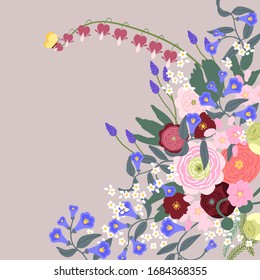Vector. Floral arrangement template for textile, postcards, banners, flyers and others. 