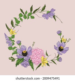 Vector floral arrangements. Flowers wreath isolated.