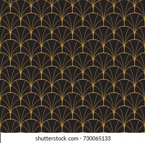Vector Floral Art Deco Seamless Pattern. Geometric decorative leaves texture. Retro art nouveau stylish background. 