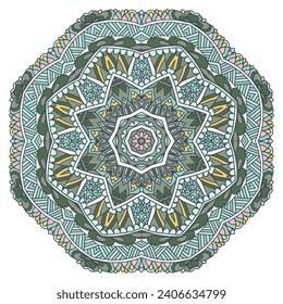 Mandala de arte vectorial floral. Diseño étnico con intrincado ornamento de fibra. Medallero de estrella árabe