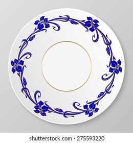 Vector floral art nouveau iris ornament for decorative plate.