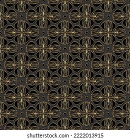 Vector Floral Art Nouveau Seamless Pattern. Golden Luxury Geometric decorative leaves texture. Gold and black Flowers concept. Retro stylish dark background