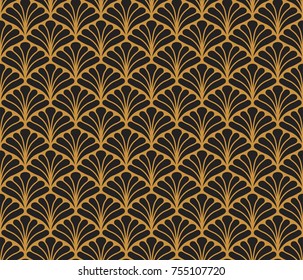 Vector Floral Art Nouveau Seamless Pattern. Geometric decorative leaves texture. Retro stylish background. 