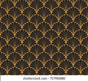 Vector Floral Art Nouveau Seamless Pattern. Geometric decorative leaves texture. Vintage motif stylish background. 