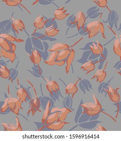 vector floral art . simple and elegance tulip florals on gray background . seamless modern pattern design