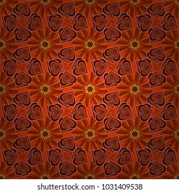 Vector floral art for textile, wallpaper, pattern fills, covers, surface, print, gift wrap. Seamless pattern in small cute flowers of lovely abstract elements in brown, orange and red flowers.