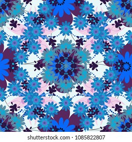 Vector floral art for textile, wallpaper, pattern fills, covers, surface, print, gift wrap. Seamless pattern in small cute flowers of lovely abstract elements in violet, blue and gray flowers.
