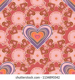 Vector floral art for textile, wallpaper, pattern fills, covers, surface, print, gift wrap. Seamless pattern in small cute flowers of lovely abstract elements in orange, brown and pink flowers.