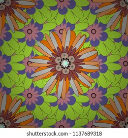 Vector floral art for textile, wallpaper, pattern fills, covers, surface, print, gift wrap. Seamless pattern in small cute flowers of lovely abstract elements in orange, violet and gray flowers.