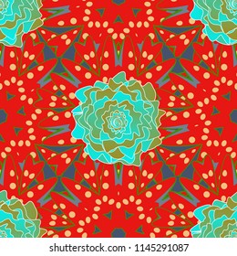 Vector floral art for textile, wallpaper, pattern fills, covers, surface, print, gift wrap. Seamless pattern in small cute flowers of lovely abstract elements in green, blue and neutral flowers.