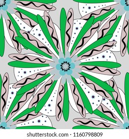 Vector floral art for textile, wallpaper, pattern fills, covers, surface, print, gift wrap. Seamless pattern in small cute flowers of lovely abstract elements in green, violet and white flowers.