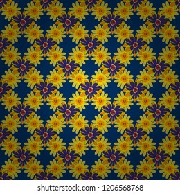 Vector floral art for textile, wallpaper, pattern fills, covers, surface, print, gift wrap. Seamless pattern in small cute flowers of lovely abstract elements in blue, violet and yellow flowers.