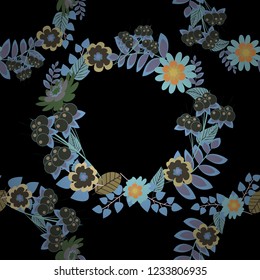 Vector floral art for textile, wallpaper, pattern fills, covers, surface, print, gift wrap. Seamless pattern in small cute flowers of lovely abstract elements in black, blue and gray flowers.