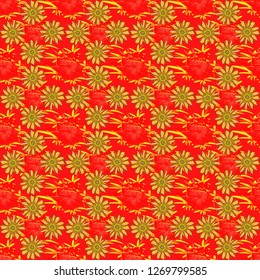 Vector floral art for textile, wallpaper, pattern fills, covers, surface, print, gift wrap. Seamless pattern in small cute flowers of lovely abstract elements in neutral, orange and yellow flowers.