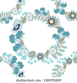 Vector floral art for textile, wallpaper, pattern fills, covers, surface, print, gift wrap. Seamless pattern in small cute flowers of lovely abstract elements in blue, white and yellow flowers.