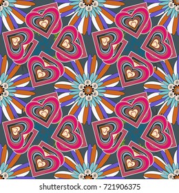 Vector floral art for textile, wallpaper, pattern fills, covers, surface, print, gift wrap, decoupage. Seamless pattern in small cute flowers of lovely abstract elements in pink and blue flowers.