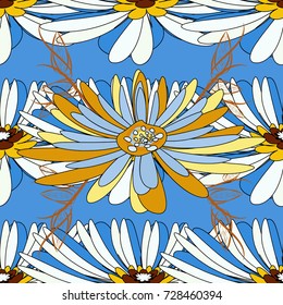 Vector floral art for textile, wallpaper, pattern fills, covers, surface, print, gift wrap. Seamless pattern in small cute flowers of lovely abstract elements in blue, gray and green flowers.