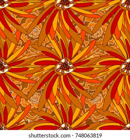 Vector floral art for textile, wallpaper, pattern fills, covers, surface, print, gift wrap, decoupage. Seamless pattern in small cute flowers of lovely abstract elements in pink, brown, orange flowers