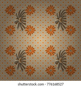 Vector floral art for textile, wallpaper, pattern fills, covers, surface, print, gift wrap. Seamless pattern in small cute flowers of lovely abstract elements in beige, orange and yellow flowers.