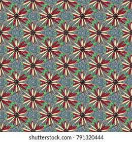 Vector floral art for textile, wallpaper, pattern fills, covers, surface, print, gift wrap. Seamless pattern in small cute flowers of lovely abstract elements in gray, green and beige flowers.