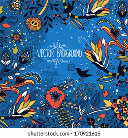 vector floral background with abstract colorful plants and flowers