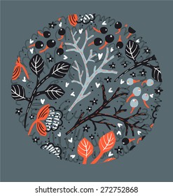 vector floral background with abstract plants and berries