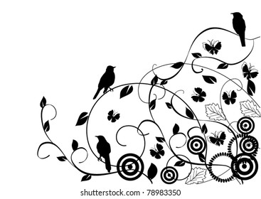 vector floral background with birds