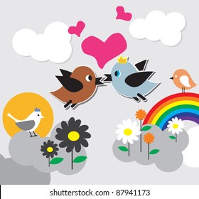 vector floral background with birds
