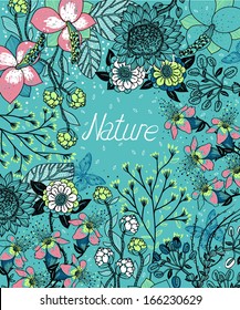 vector floral background with blooming flowers and plants