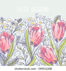 vector floral background with blooming tulips