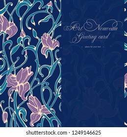 vector floral background, blue, art nouveau