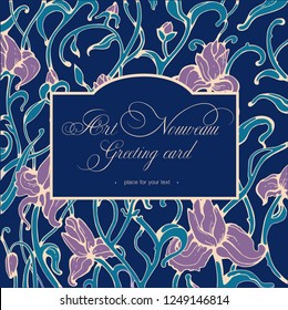 vector floral background, blue, art nouveau