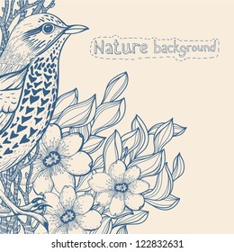 vector floral background with a blue bird