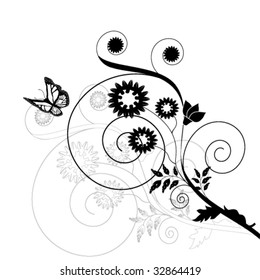 Vector floral background with butterfly