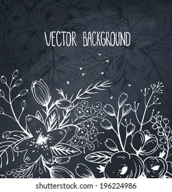 vector floral background with chalk drawn flowers